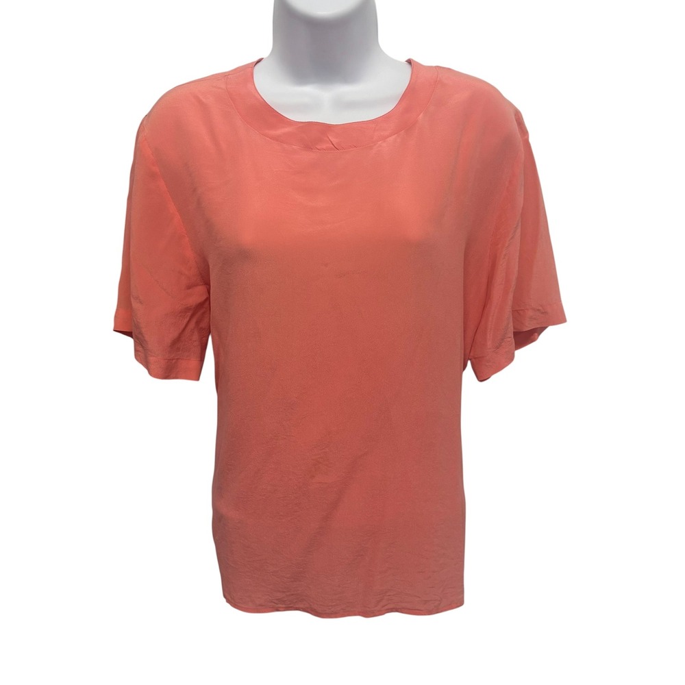 Anna and Frank Vintage 100% Silk Coral Pink Short Sleeve Blouse Large